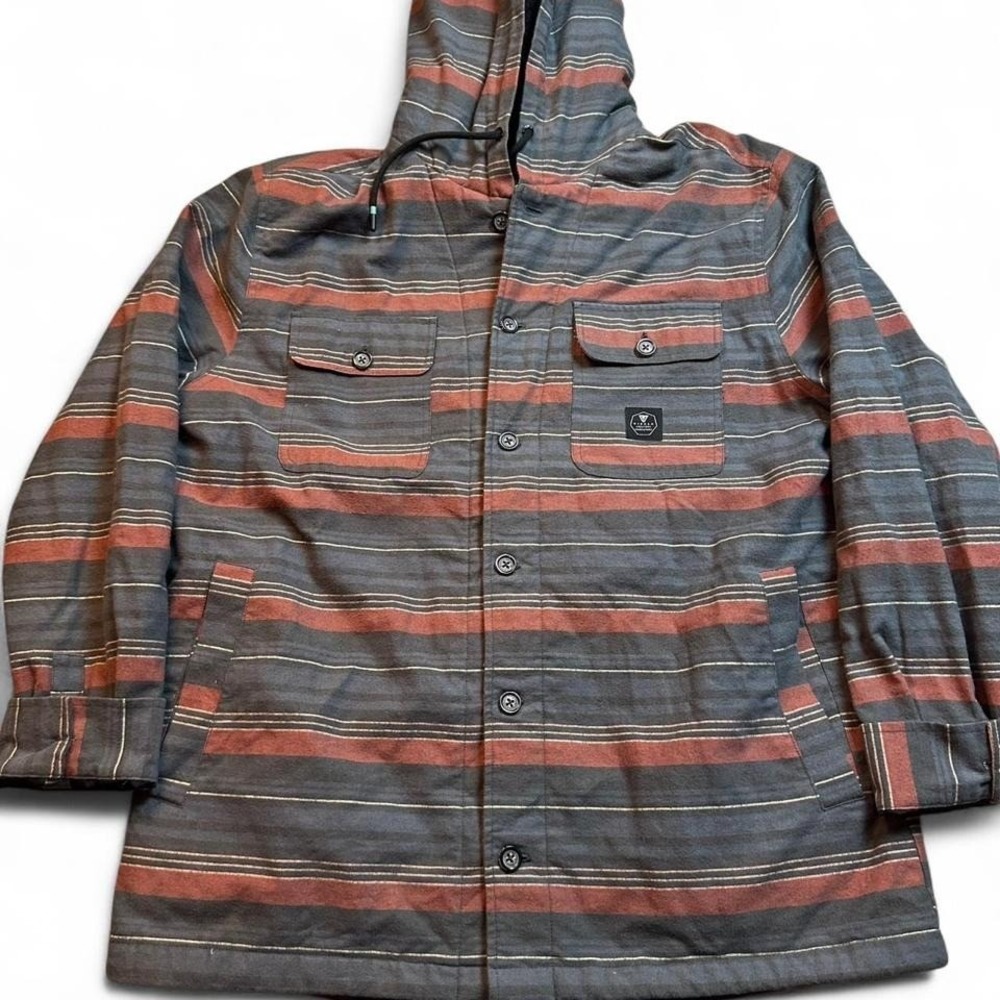VISSLA Men's TAYRONA Overshirt‎ Sherpa Flannel Hoodie Jacket Striped large NWT
